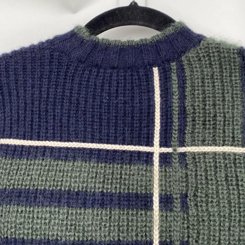 Tory Burch Eden Wool Blend Chunky Pullover Sweater Green‎ Navy XS